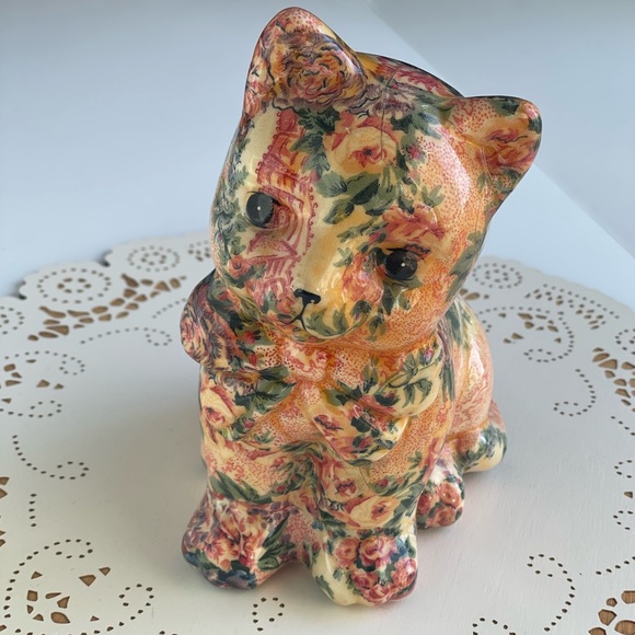 Floral Patterned Decoupage Vintage Cat Decor - Picture 3 of 16
